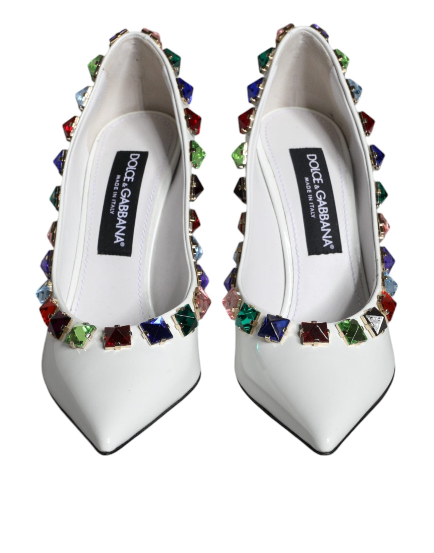 Dolce & Gabbana White Crystals Leather High Heels Pumps Women's Shoes