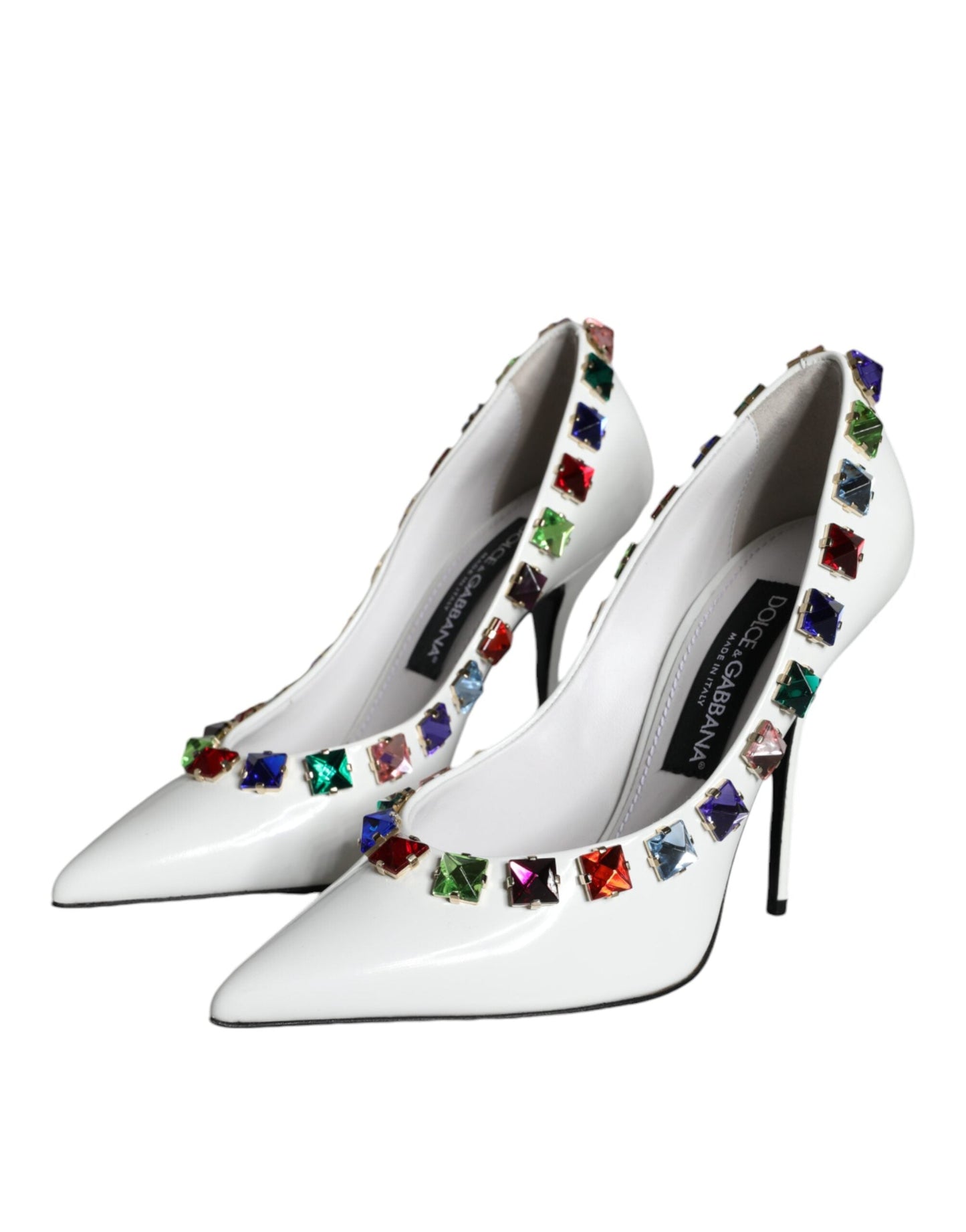 Dolce & Gabbana White Crystals Leather High Heels Pumps Women's Shoes