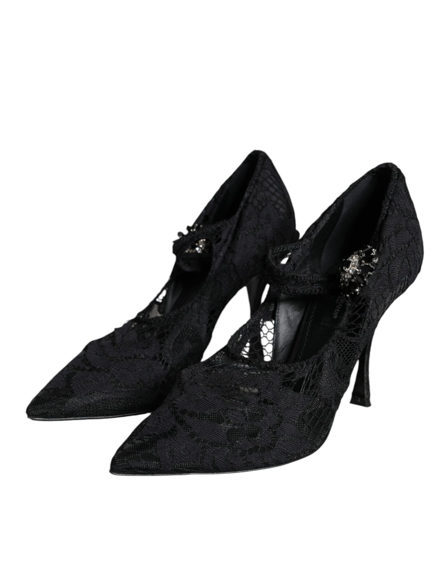 Dolce & Gabbana Black Mary Jane Pumps Lace Crystals Heels Women's Shoes (Pre-Owned)