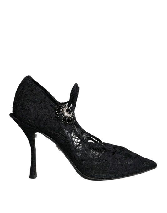 Dolce & Gabbana Black Mary Jane Pumps Lace Crystals Heels Women's Shoes (Pre-Owned)