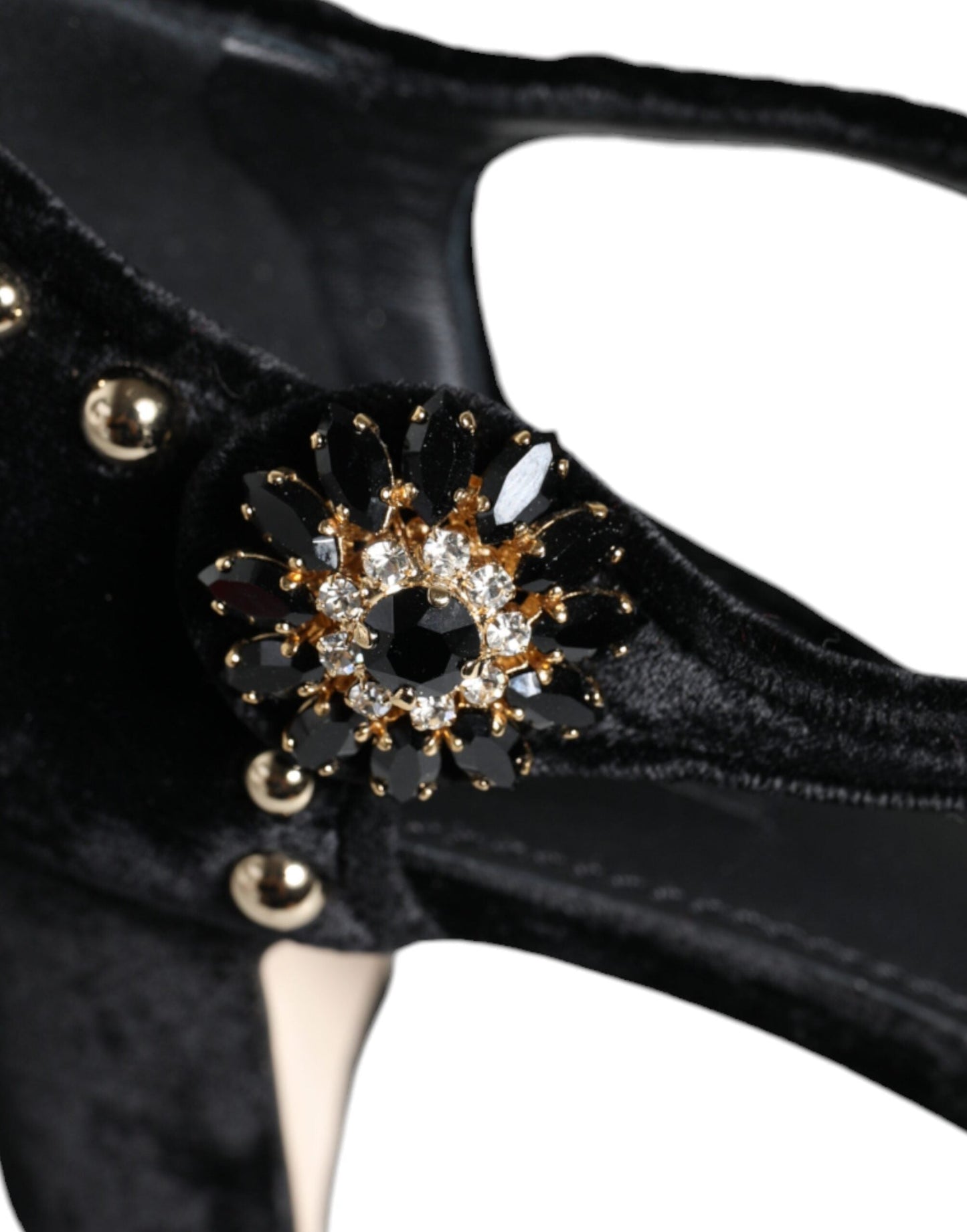 Dolce & Gabbana Black Velvet Roses Ankle Strap Pumps Women's Shoes