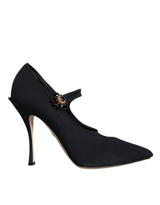 Dolce & Gabbana Black Mary Jane Jersey Crystal Pumps Women's Shoes (Pre-Owned)
