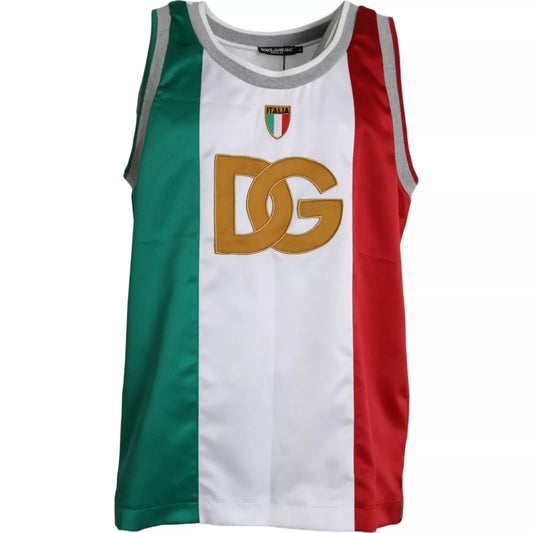 Dolce & Gabbana White Green Sleeveless Top Italian Flag Basket Men's T-shirt