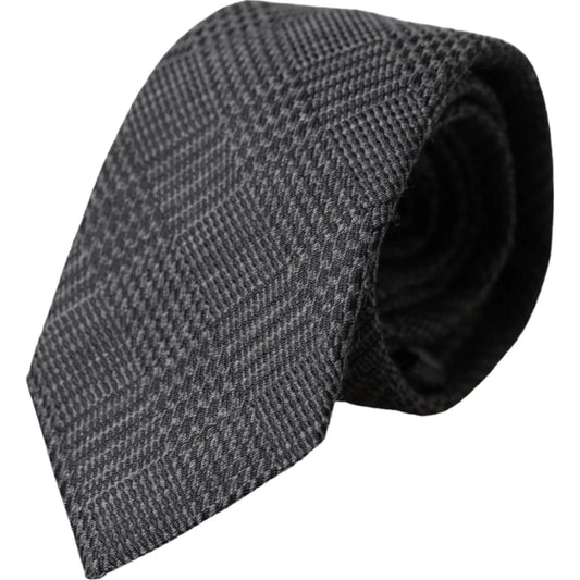 Dolce & Gabbana Dark Gray Plaid Patterned Silk Adjustable Men Men's Tie