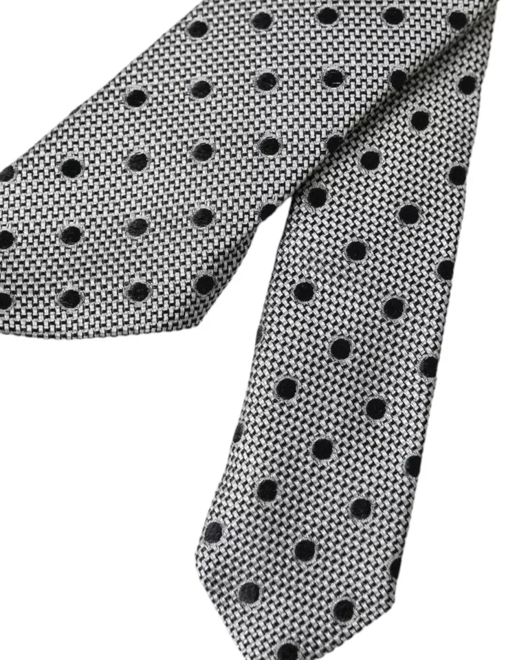 Dolce & Gabbana Black White Dot Fantasy Silk Adjustable Men Men's Tie