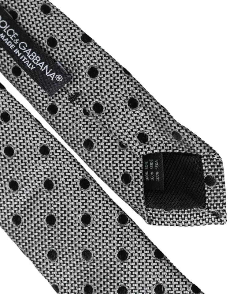 Dolce & Gabbana Black White Dot Fantasy Silk Adjustable Men Men's Tie
