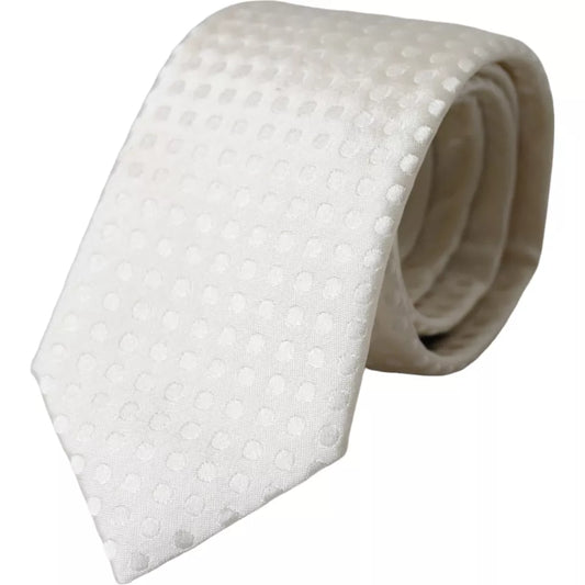 Dolce & Gabbana White Dotted Silk Classic Adjustable Men Men's Tie