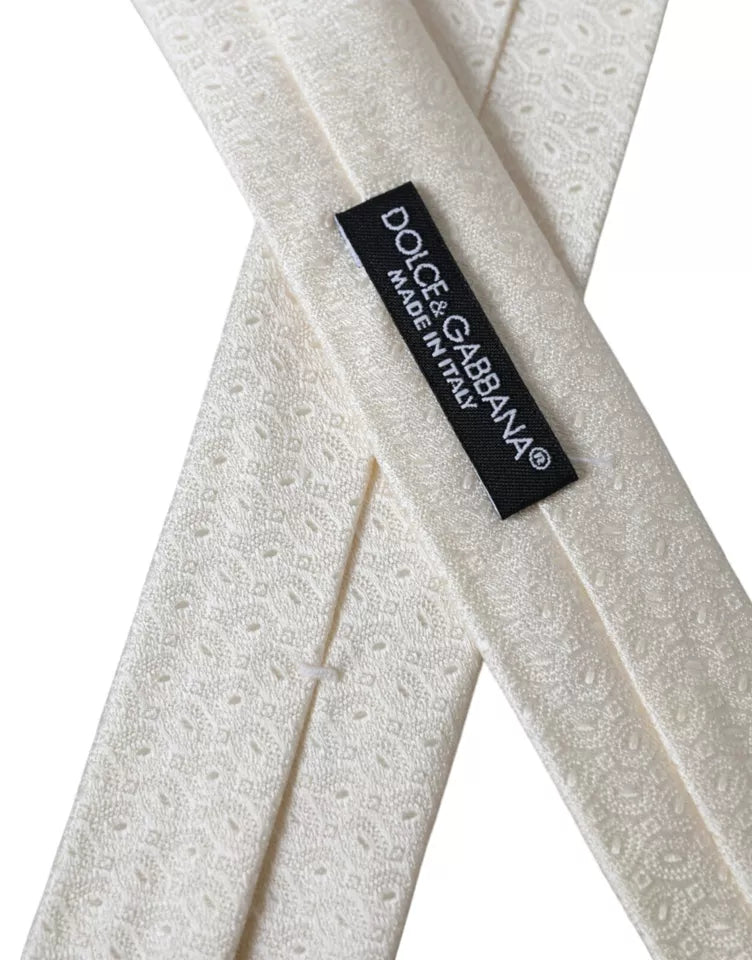 Dolce & Gabbana Off White Patterned Silk Adjustable Men Men's Tie