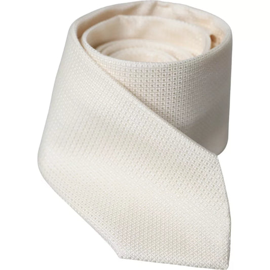 Dolce & Gabbana Off White Patterned Silk Classic Adjustable Men's Tie