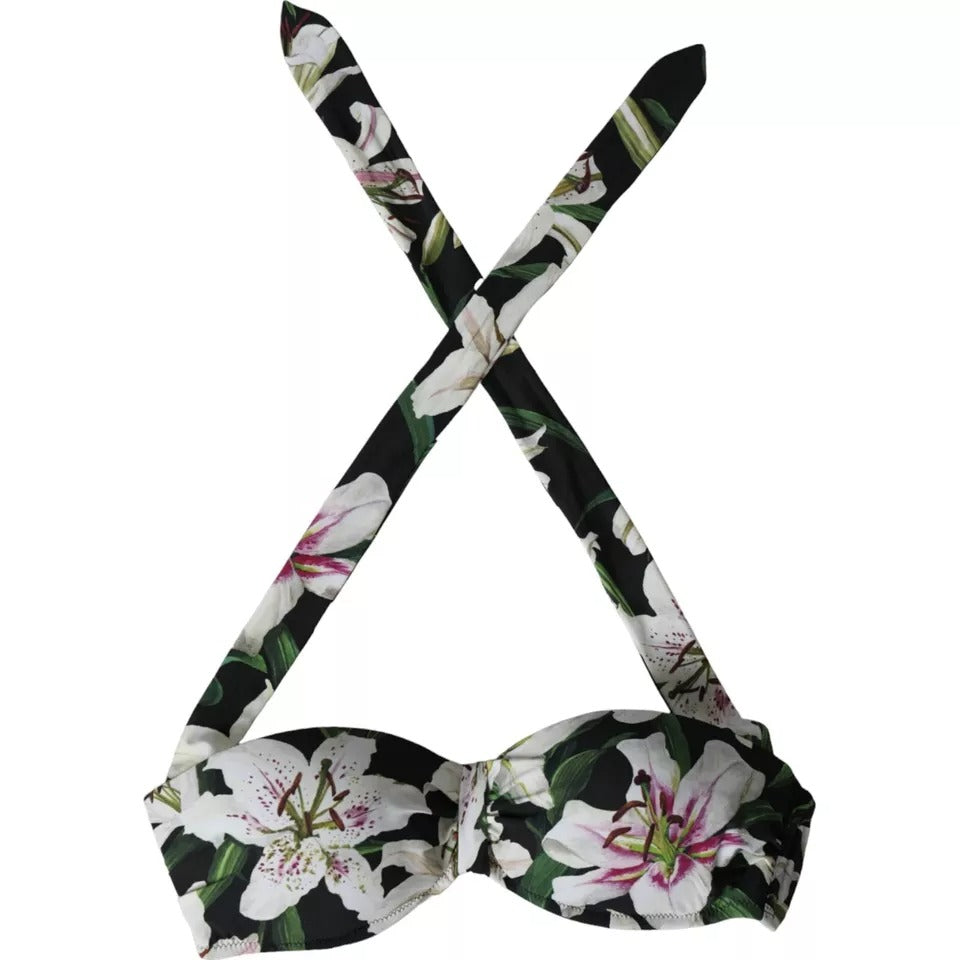 Dolce & Gabbana Black Lily Halter Swimwear Beachwear Bikini Women's Top (Pre-Owned)
