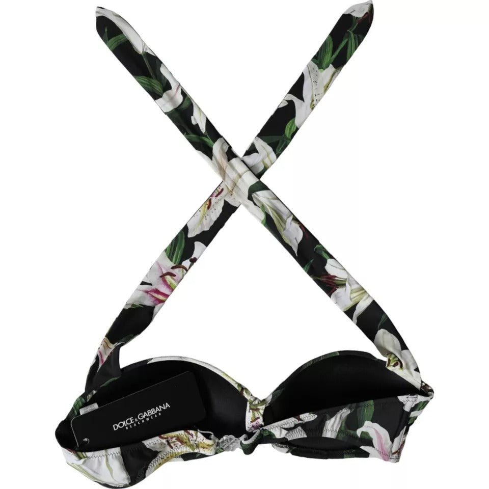 Dolce & Gabbana Black Lily Halter Swimwear Beachwear Bikini Women's Top (Pre-Owned)