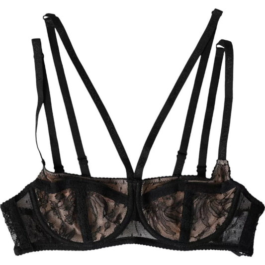 Dolce & Gabbana Black Floral Lace Nylon Balconcino Bra Women's Underwear