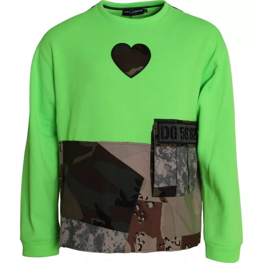 Dolce & Gabbana Green Patchwork Heart Crew Neck Pullover Men's Sweater (Pre-Owned)