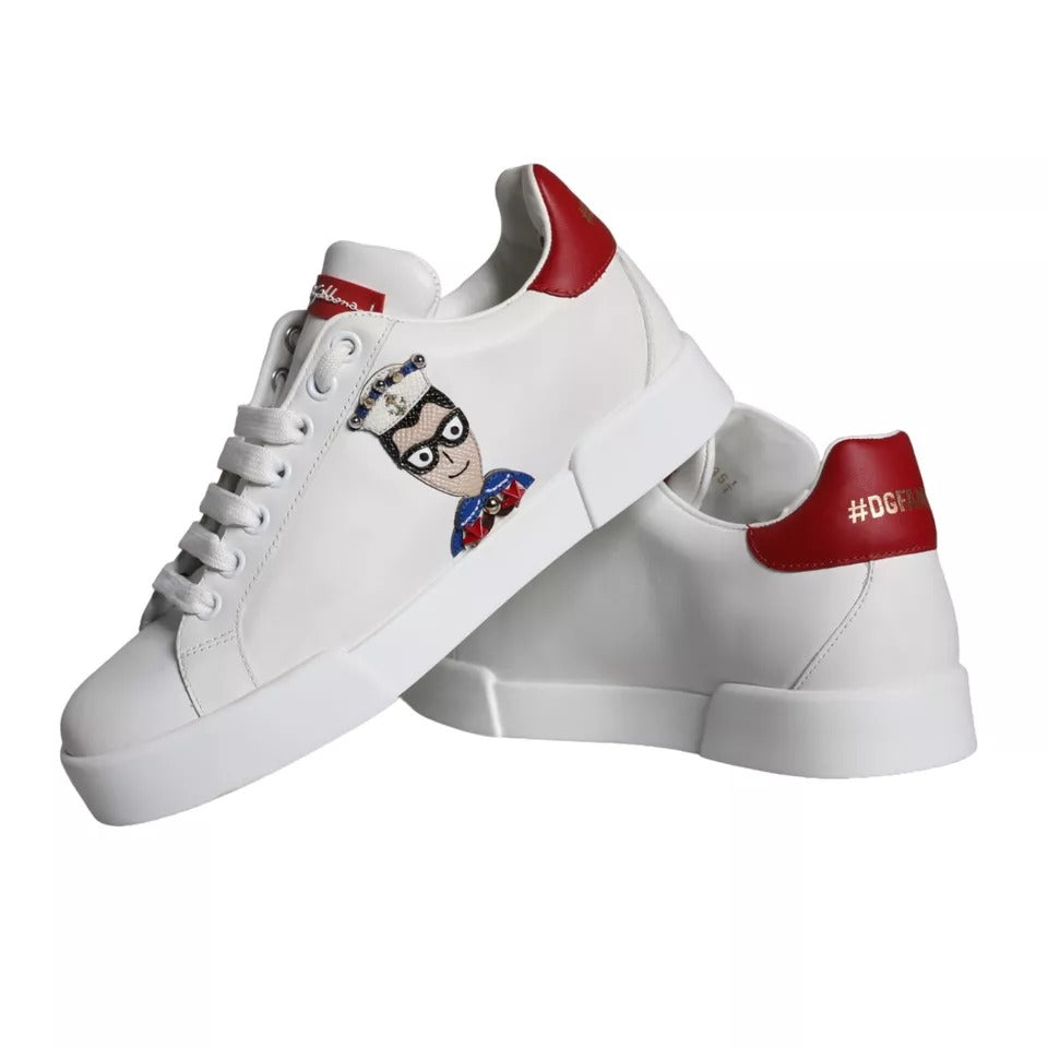 Dolce & Gabbana White Patch Calfskin Nappa Portofino Sneakers Women's Shoes