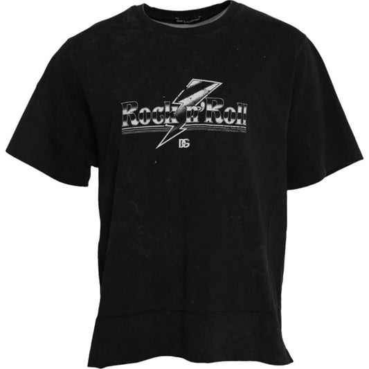 Dolce & Gabbana Black Graphic Print Cotton Crew Neck Men's T-shirt