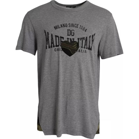 Dolce & Gabbana Gray Graphic Print Cotton Round Neck Men's T-shirt