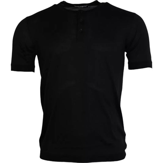 Dolce & Gabbana Black Silk Round Neck Short Sleeve Men's T-shirt (Pre-Owned)