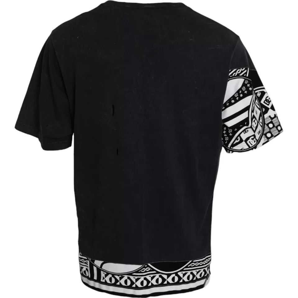 Dolce & Gabbana Black Graphic Printed Cotton Short Sleeves Men's T-shirt