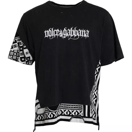 Dolce & Gabbana Black Graphic Printed Cotton Short Sleeves Men's T-shirt