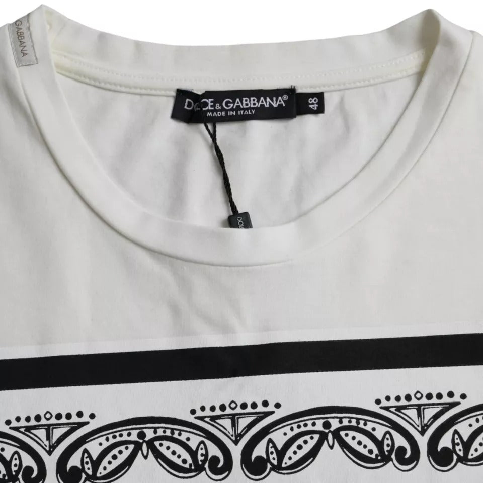 Dolce & Gabbana White Bandana Print Cotton Short Sleeves Men Men's T-shirt