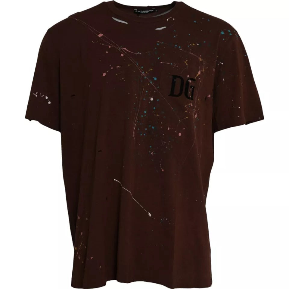 Dolce & Gabbana Brown Color Splash Cotton Crew Neck Men's T-shirt