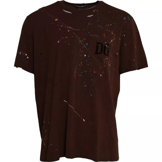 Dolce & Gabbana Brown Color Splash Cotton Crew Neck Men's T-shirt