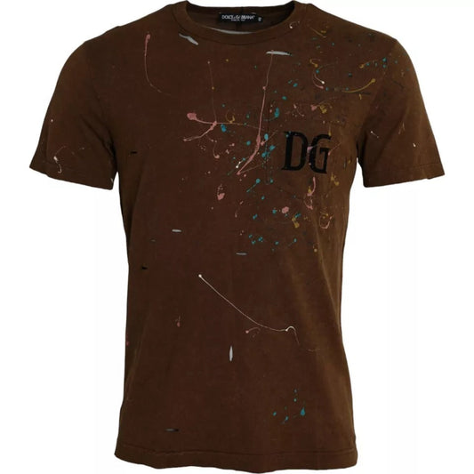Dolce & Gabbana Brown Color Splash Cotton Crew Neck Men's T-shirt