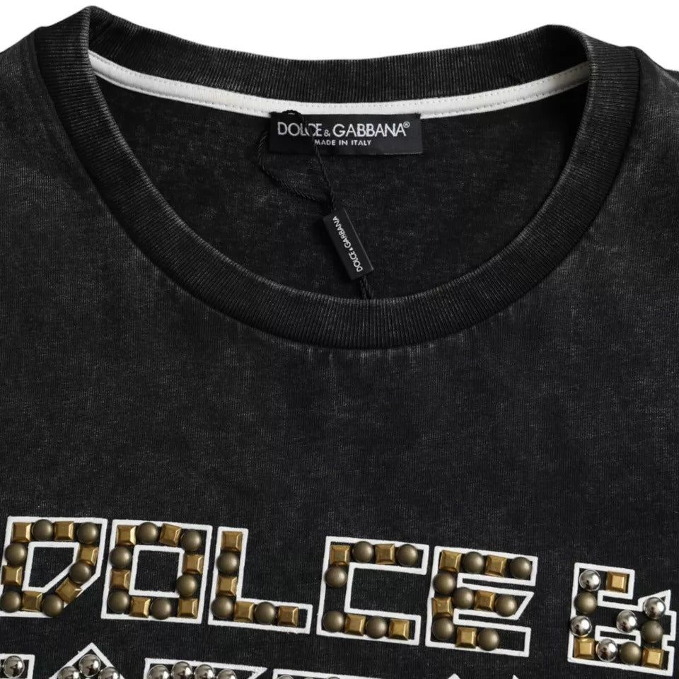 Dolce & Gabbana Black Logo Print Cotton Crewneck Men Men's T-shirt