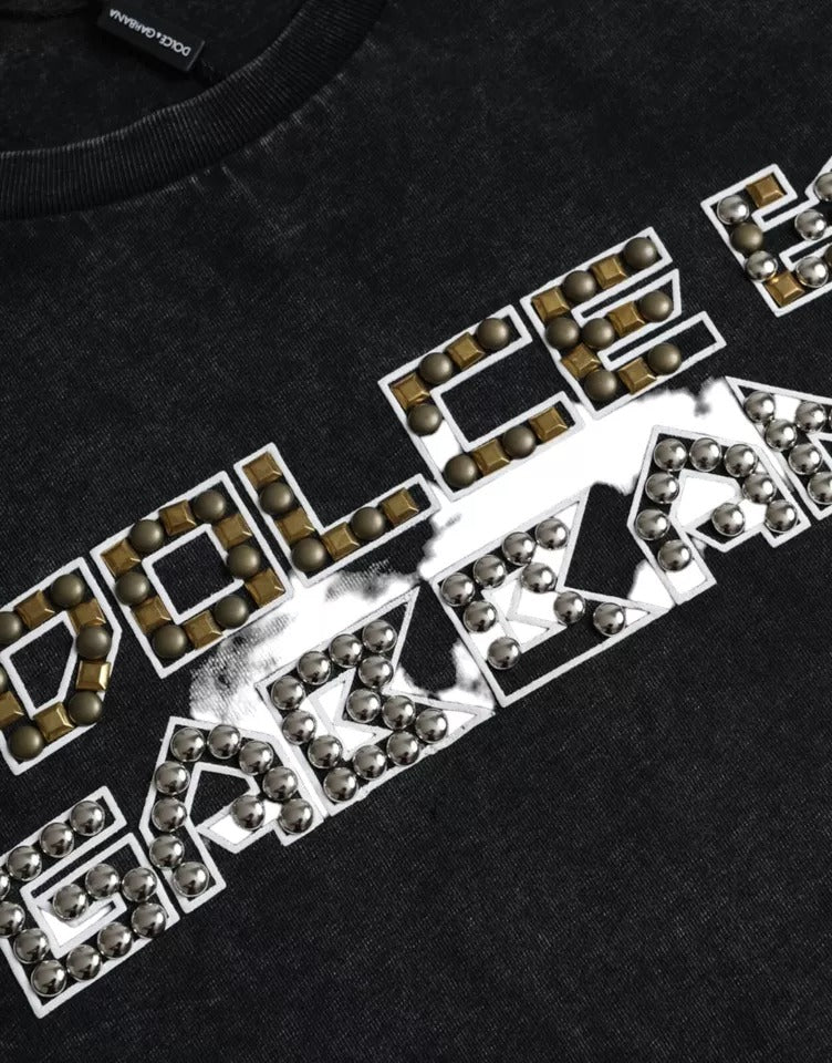 Dolce & Gabbana Black Logo Print Cotton Crewneck Men Men's T-shirt