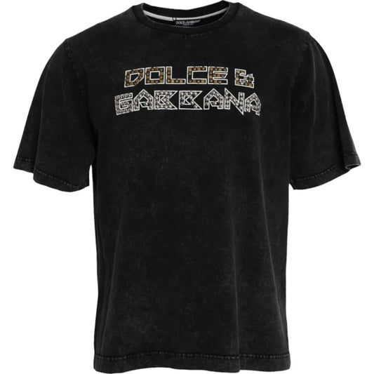 Dolce & Gabbana Black Logo Print Cotton Crewneck Men Men's T-shirt