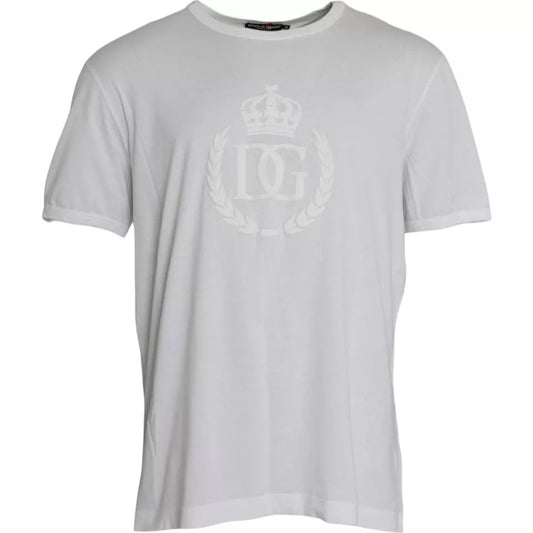 Dolce & Gabbana White Logo Embossed Cotton Crewneck Men's T-shirt (Pre-Owned)