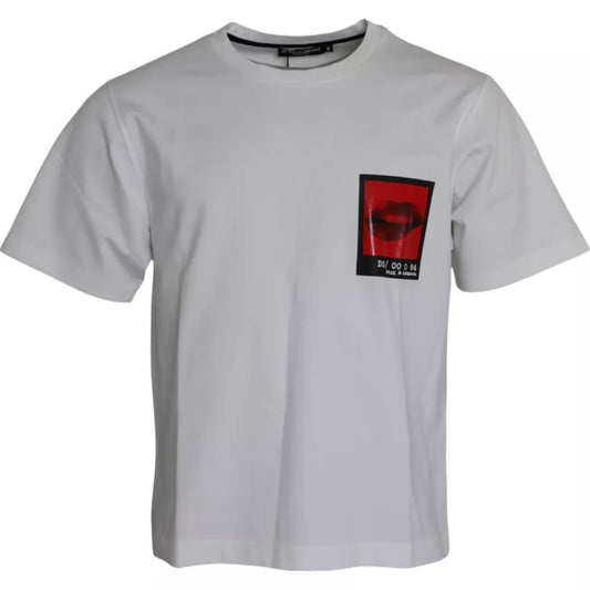 Dolce & Gabbana White Red Lips Print Cotton Men Men's T-shirt (Pre-Owned)