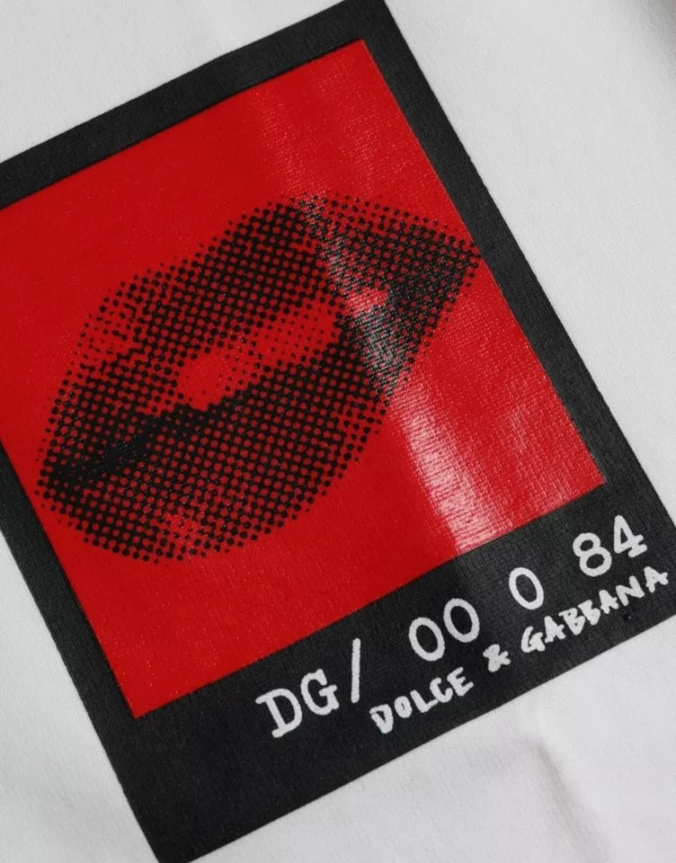 Dolce & Gabbana White Red Lips Print Cotton Men Men's T-shirt (Pre-Owned)