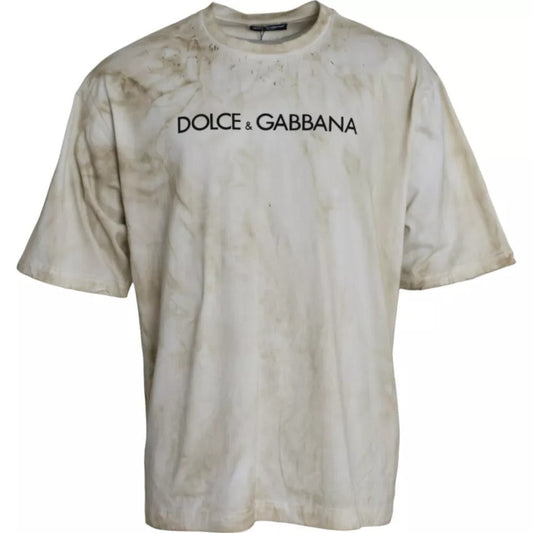 Dolce & Gabbana Off White Logo Cotton Crew Neck Men's T-shirt