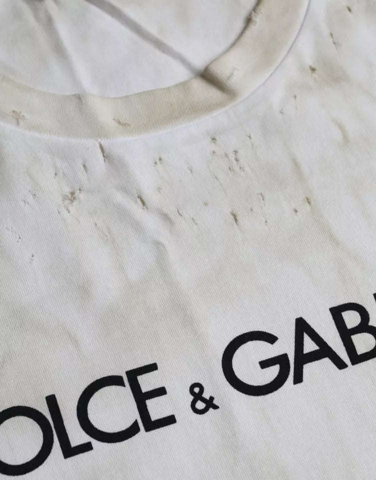Dolce & Gabbana Off White Logo Cotton Crew Neck Men's T-shirt