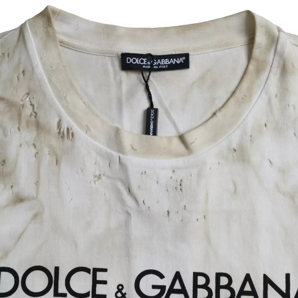 Dolce & Gabbana Off White Logo Cotton Crew Neck Men's T-shirt