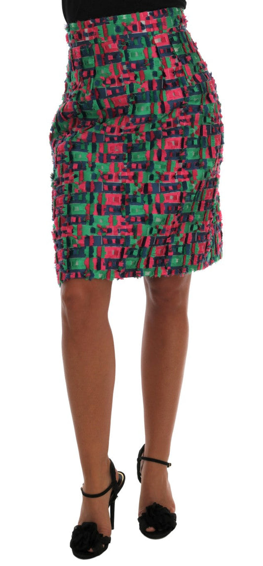 Dolce & Gabbana Pink Green Jacquard Pencil Women's Skirt