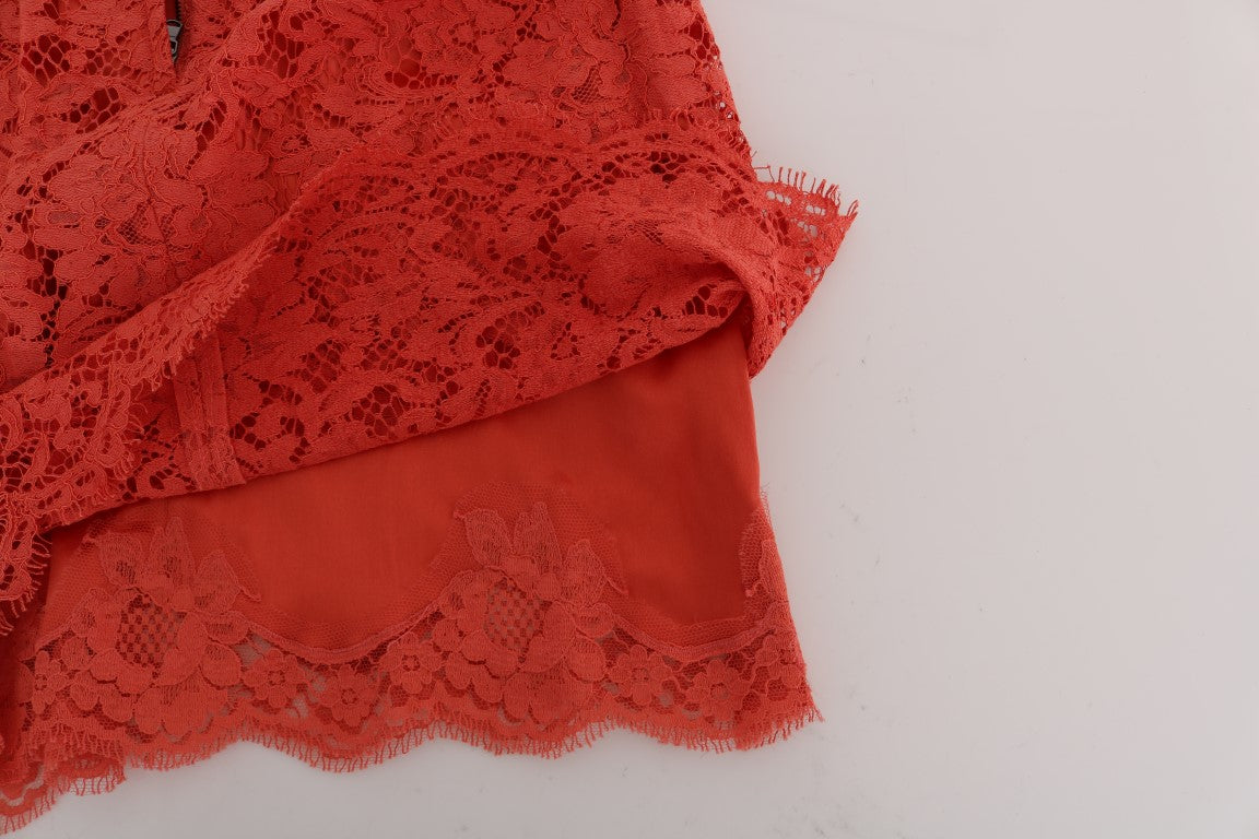 Dolce & Gabbana Orange Macram�� Lace Pencil Women's Skirt