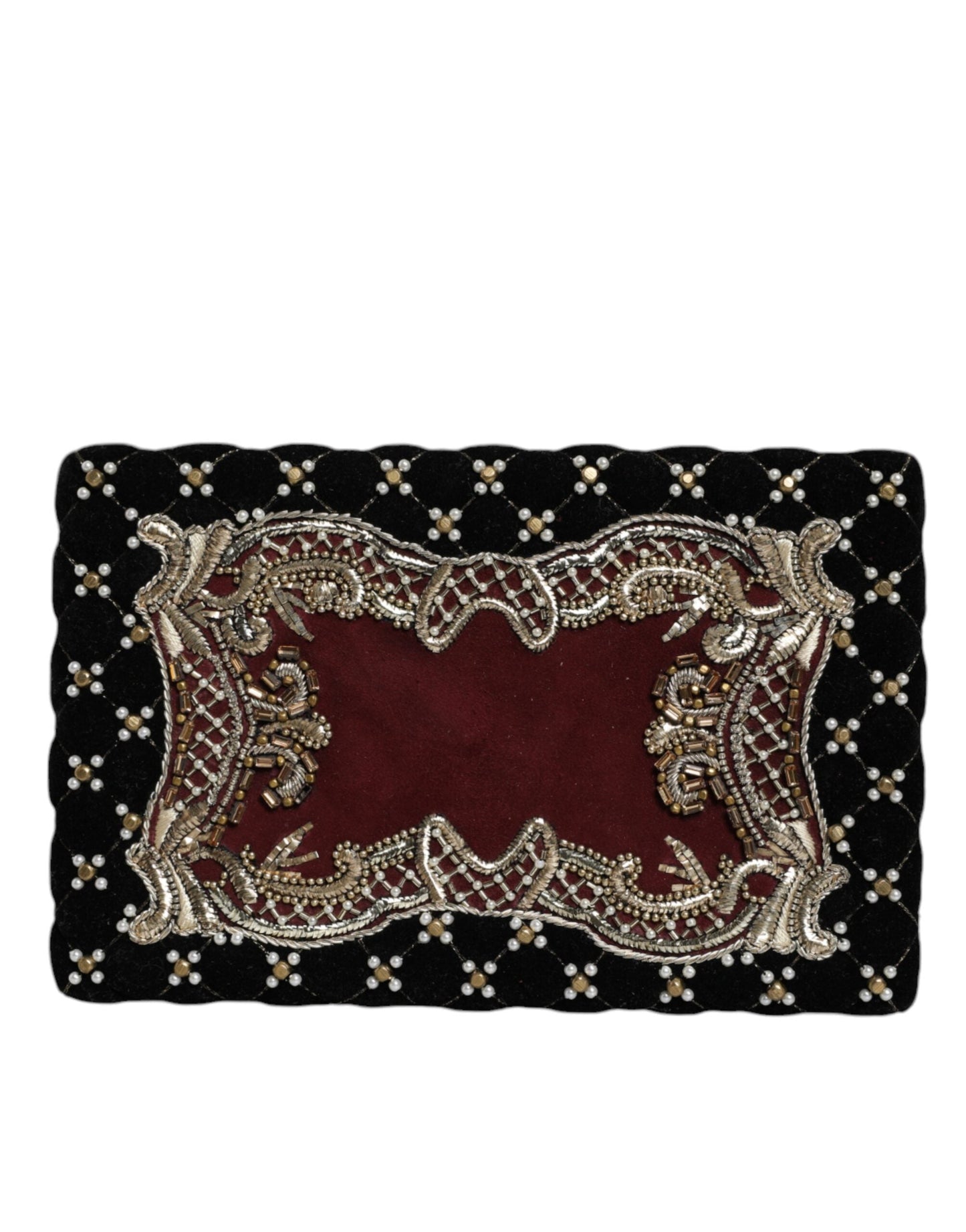 Dolce & Gabbana Bordeaux Black Velvet Gold Frame Clutch Evening Purse Women's Bag (Pre-Owned)