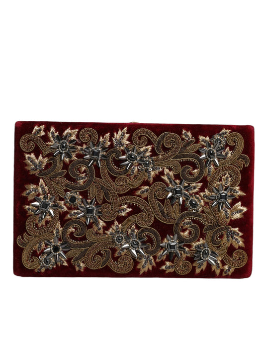 Dolce & Gabbana Red Velvet Gold Frame Clutch Evening Party Purse Women's Bag