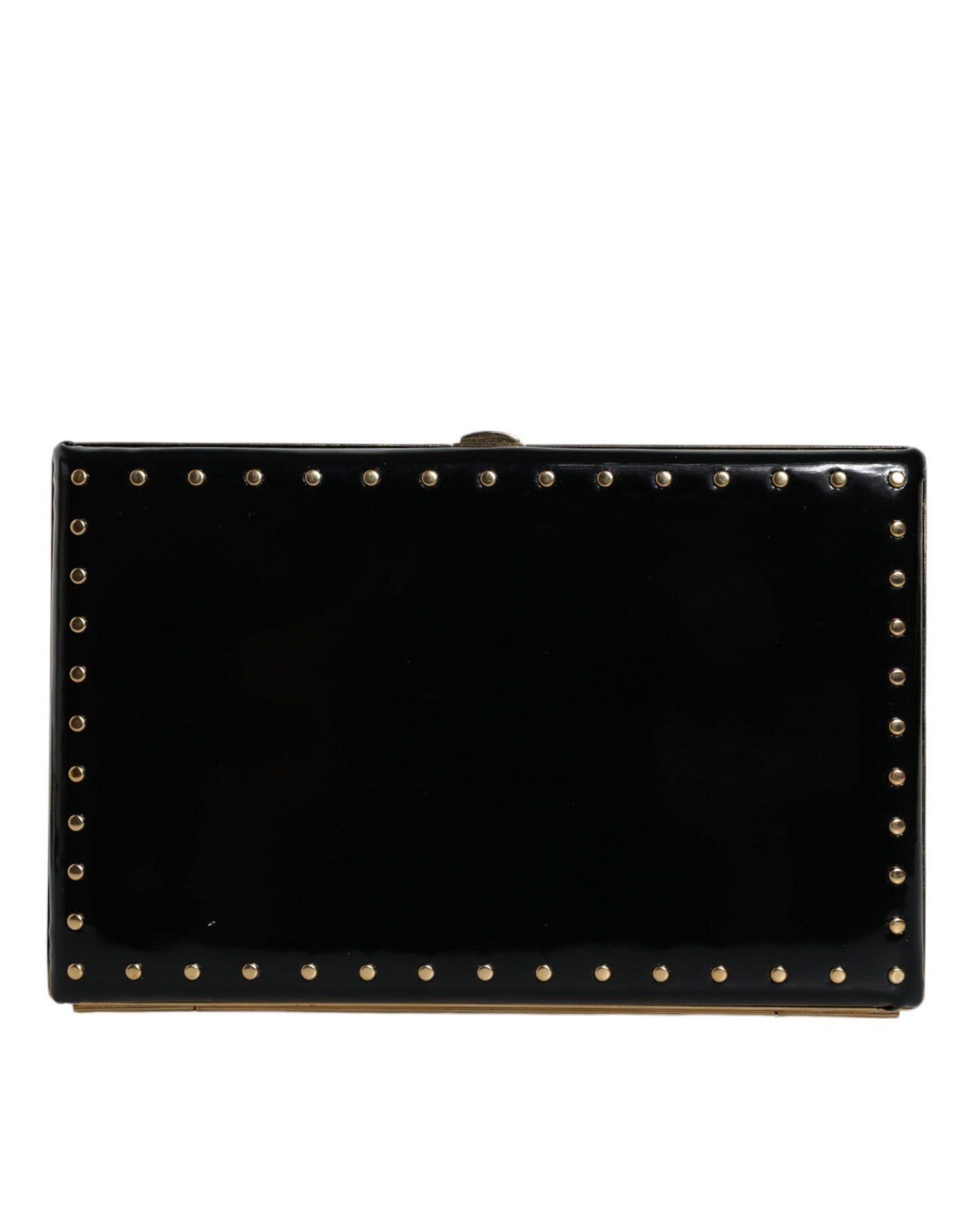 Dolce & Gabbana Black Leather Studs Gold Frame Clutch Evening Purse Women's Bag