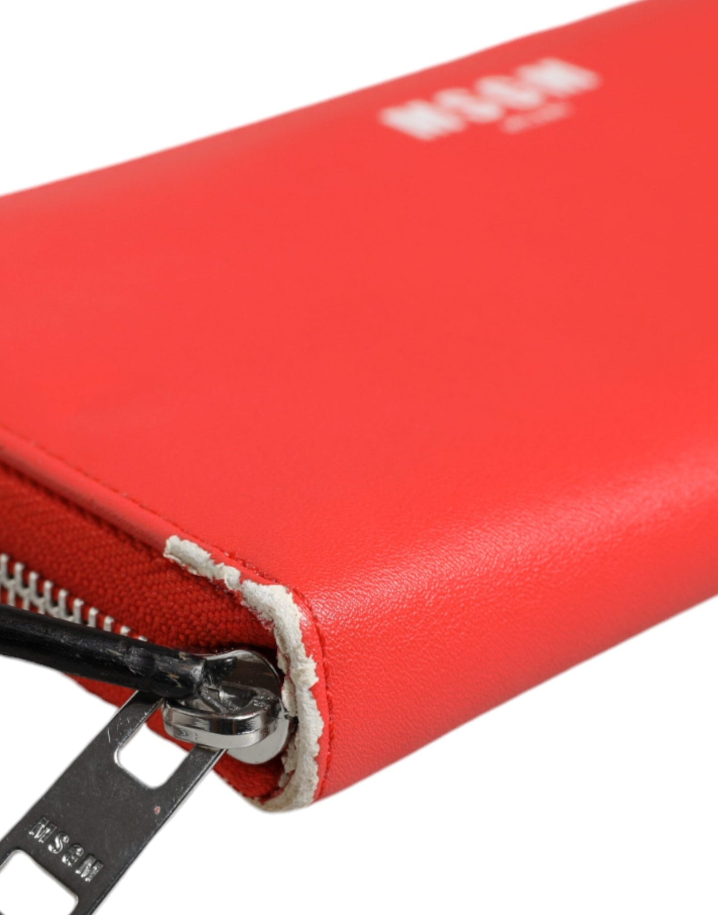 MSGM Red Leather Continental Zip Around Card Holder Bifold Clutch Women's Wallet (Pre-Owned)