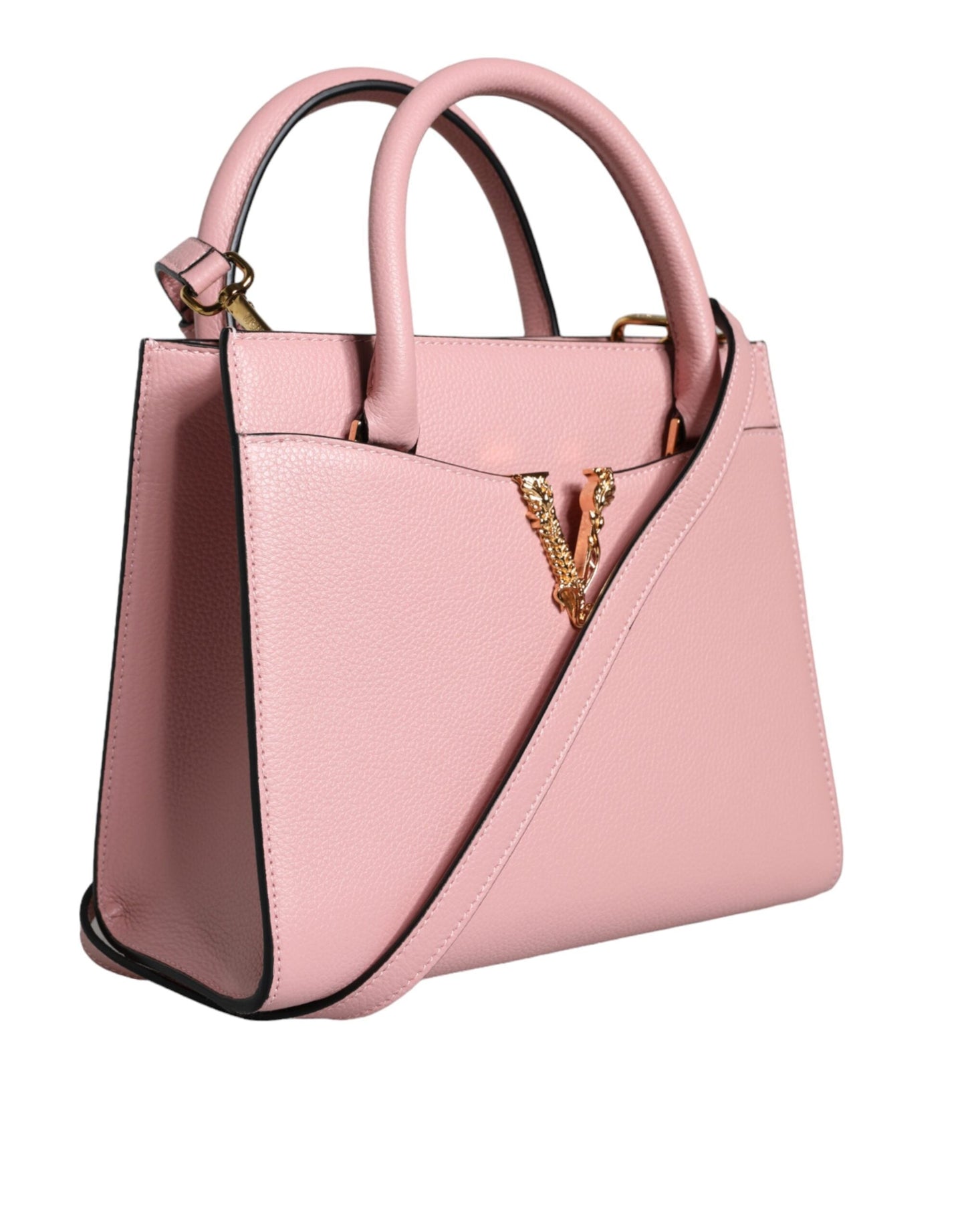 Versace Pink Small Top Handle Grainy Calf Leather Crossbody Women's Bag