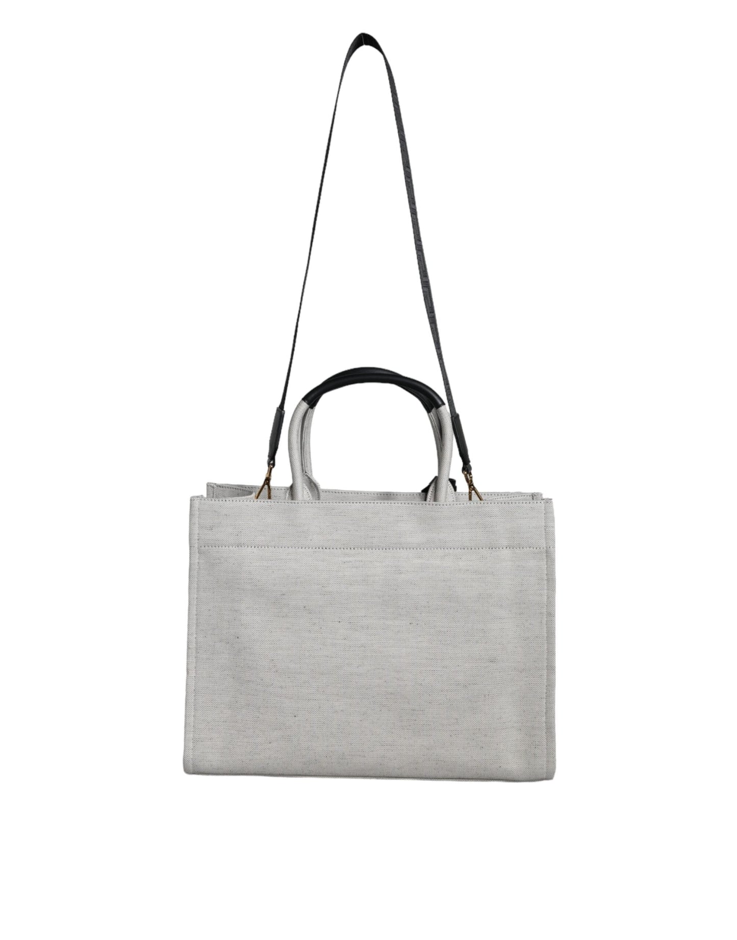 Versace White Top Handle Canvas Leather Logo Crossbody Tote Women's Bag