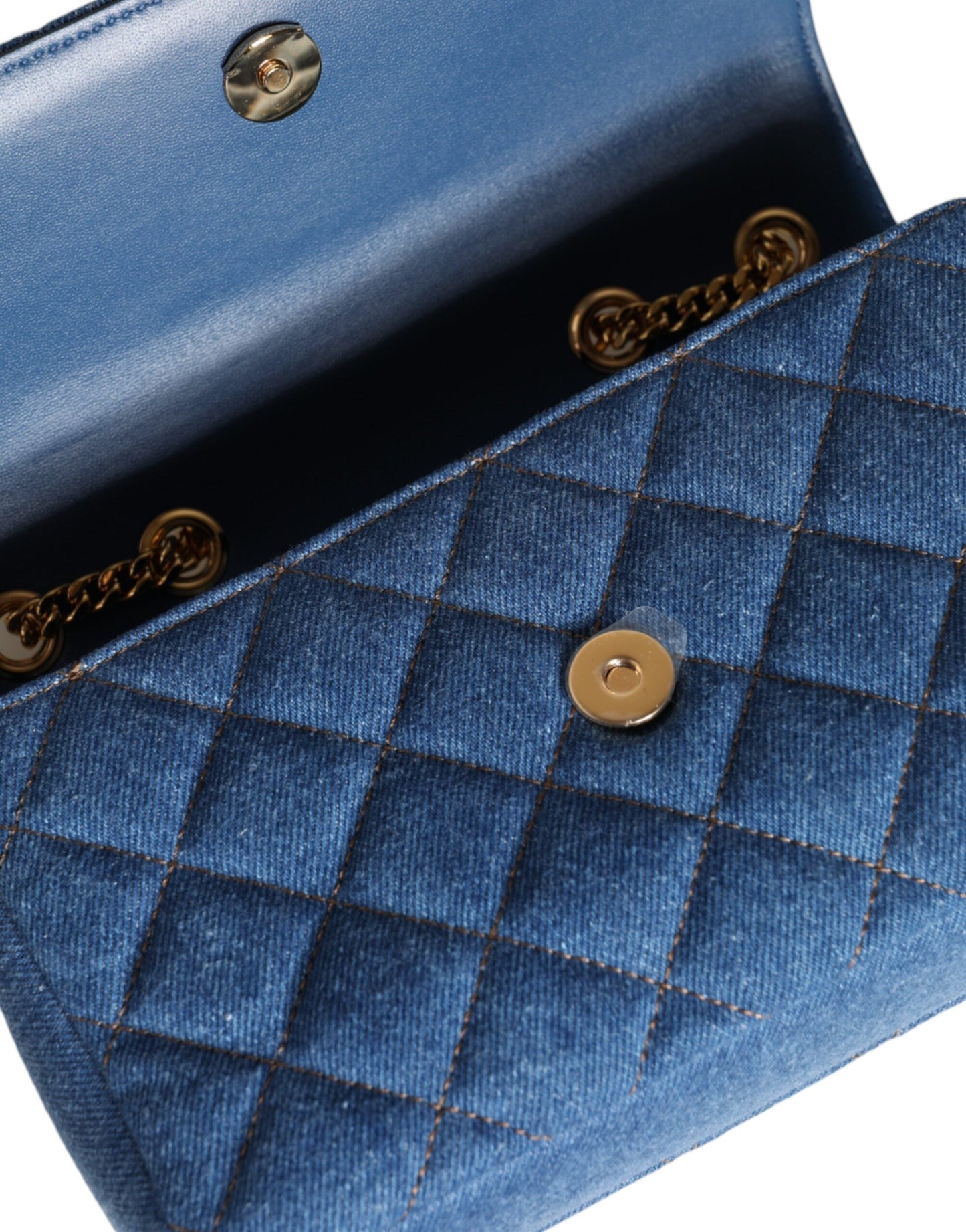 Versace Blue Quilted Denim Leather Crossbody Shoulder Women's Bag