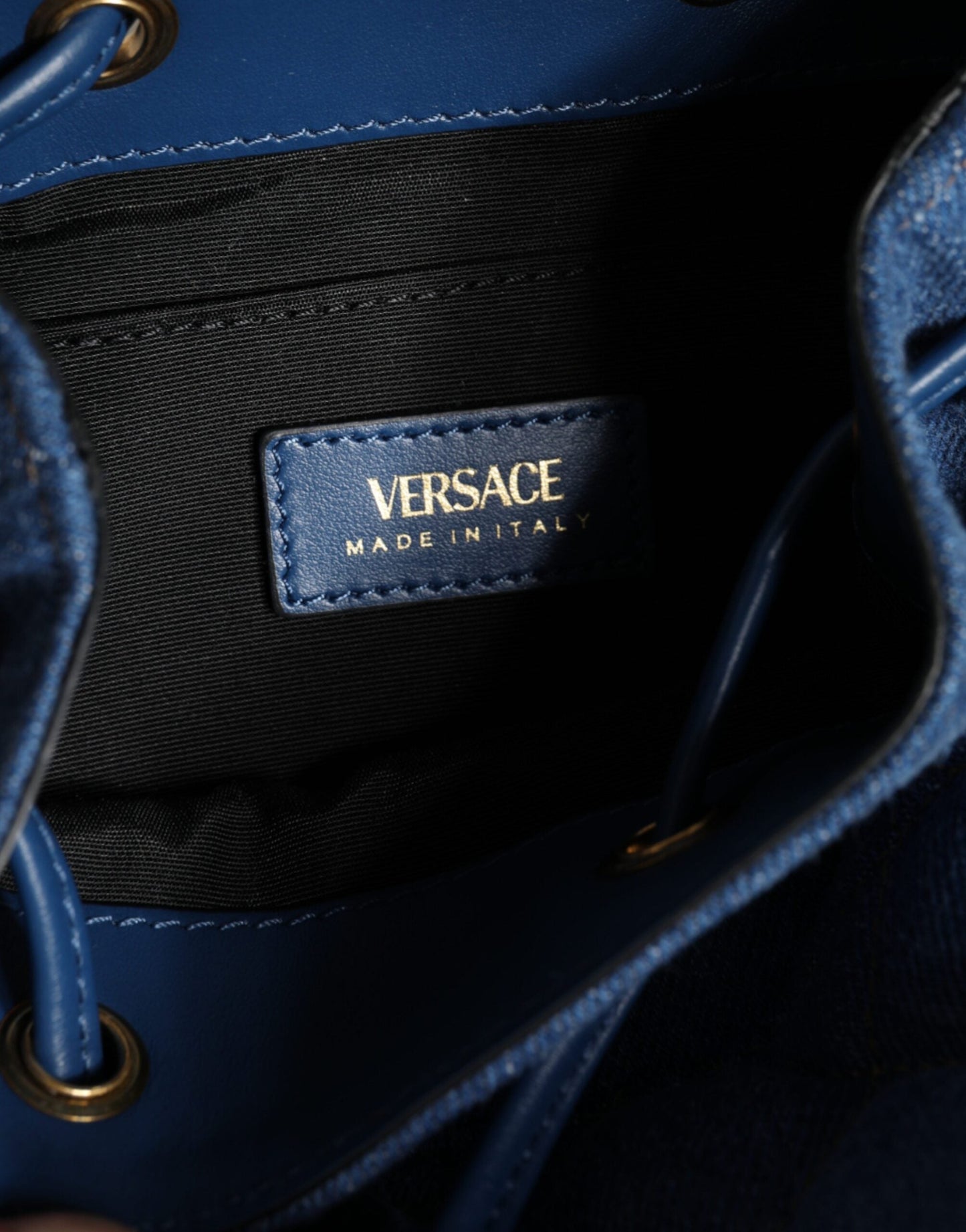 Versace Blue Quilted Denim Leather Crossbody Shoulder Women's Bag