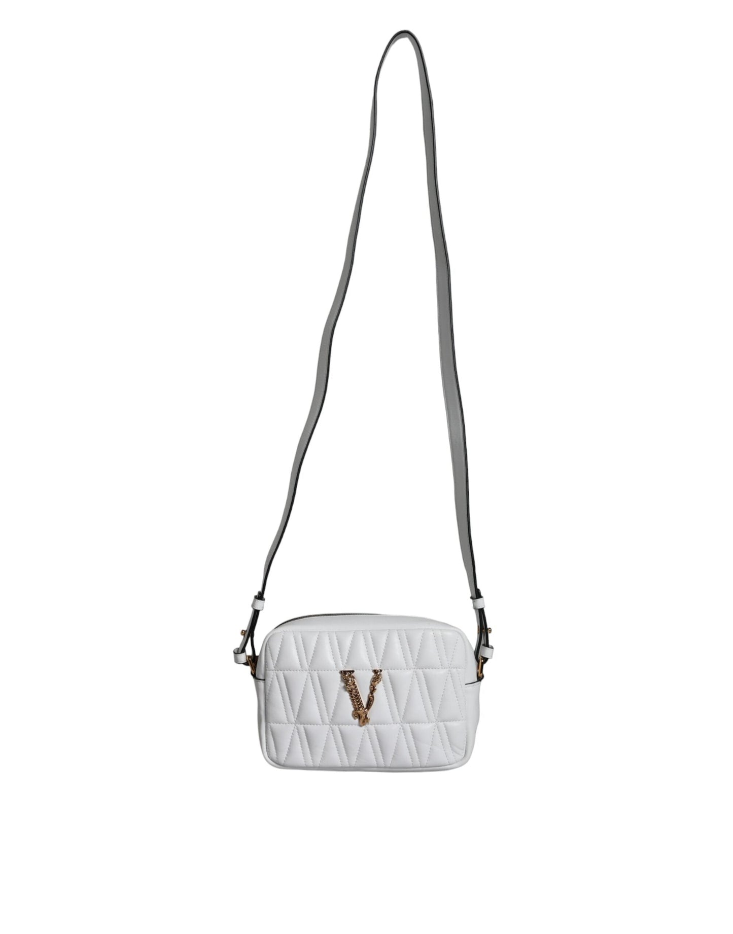Versace White Quilted Nappa Leather Crossbody Shoulder Women's Bag