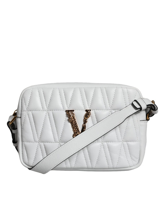 Versace White Quilted Nappa Leather Crossbody Shoulder Women's Bag