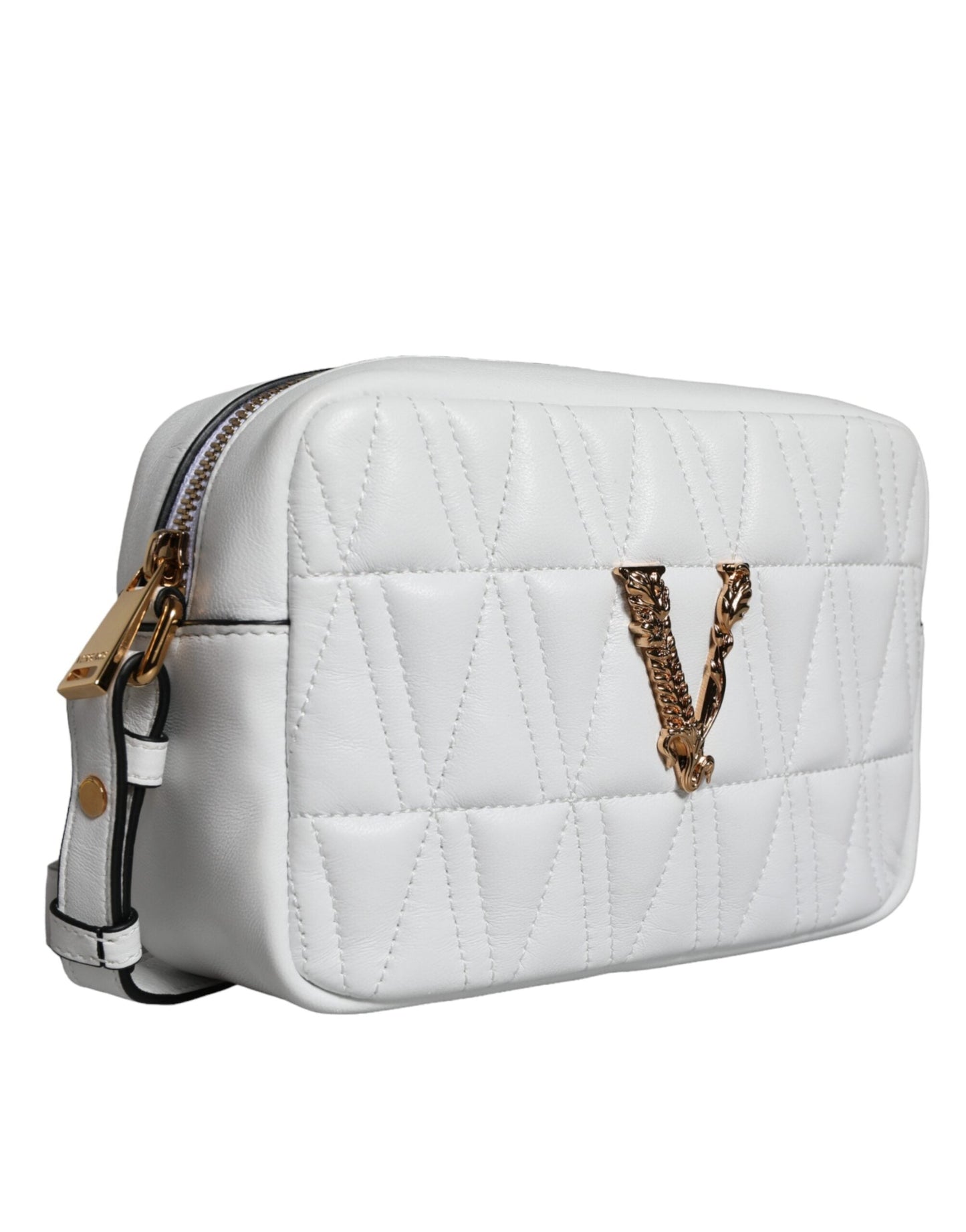 Versace White Quilted Nappa Leather Crossbody Shoulder Women's Bag
