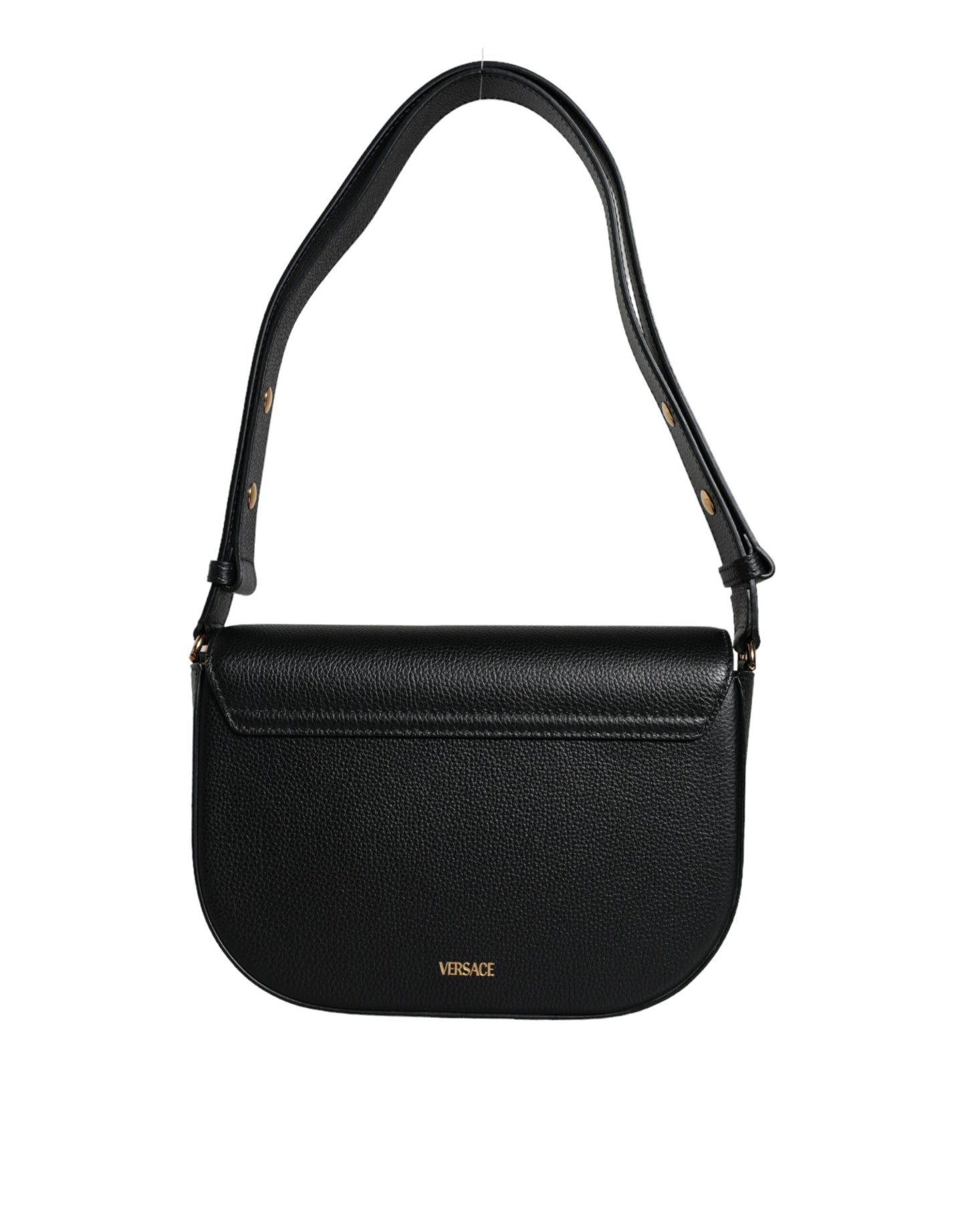 Versace Black Grainy Calf Leather Logo Crossbody Shoulder Women's Bag